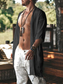 Mens Fringe Hem Half Sleeve Cardigan