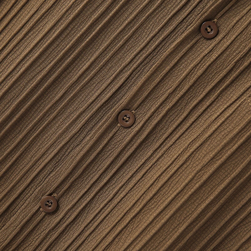 INCERUN Men's Casual Shirt Solid Color Long Sleeve Lapel Collar Button-Down Daily Shirt with Single Color Stripes, Loose Fit