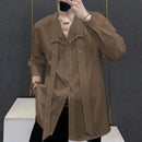 INCERUN Mens Tie Design Long Sleeve Shirt Casual Solid Color Fashion Design Men Top Loose Fit