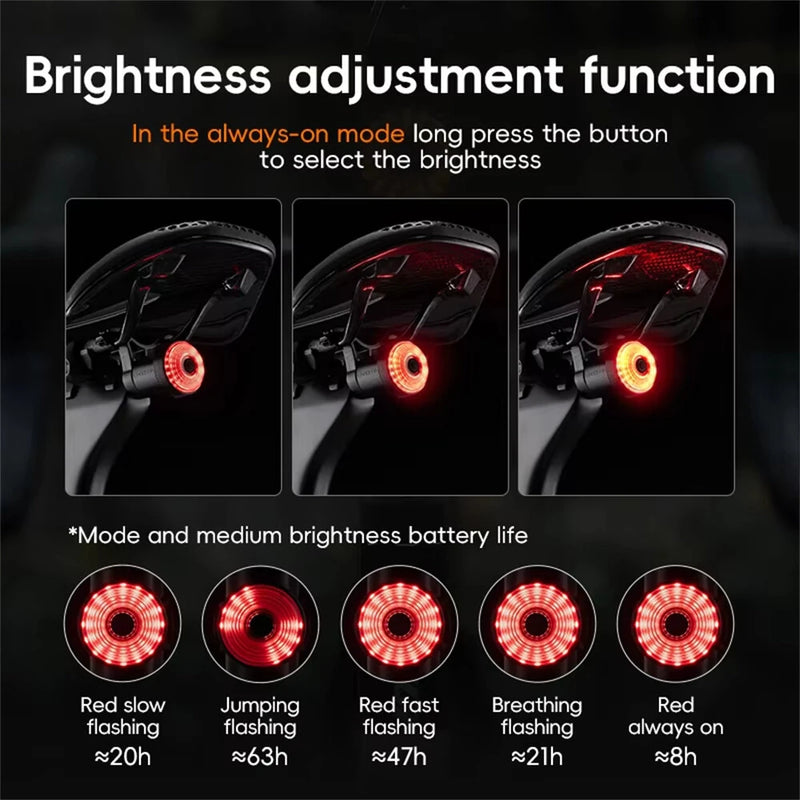 ROCKBROS Q0 Qzero Bicycle Taillight Smart Auto High Brightness Brake Sensing Waterproof LED USB Charging Bike Rear Light for Mountain Road Night Ride