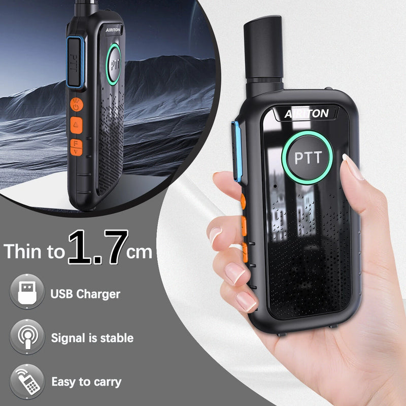 AIRITON AI-T3 Thin Walkie Talkie 1.7cm Easy Carry Pocket Radio Accept UHF400-470MHz USB Charging Long Range Ham Radio