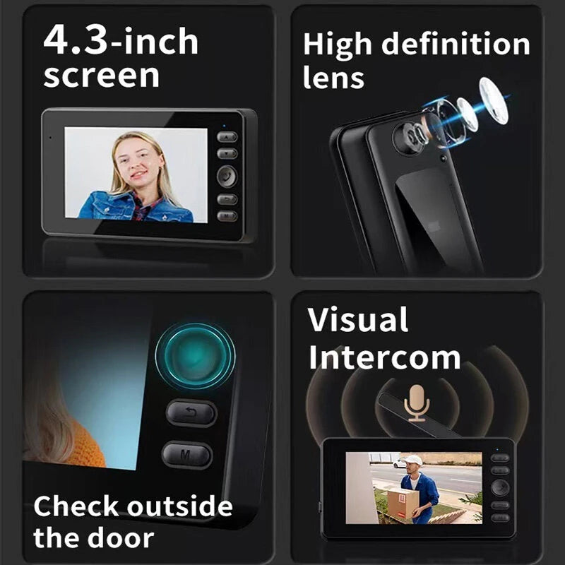 M23S Wireless Visual Doorbell with 4.3-inch Display Screen 1080P FHD Night Vision Two-way Video Intercom Smart Home Surveillance Door Bell