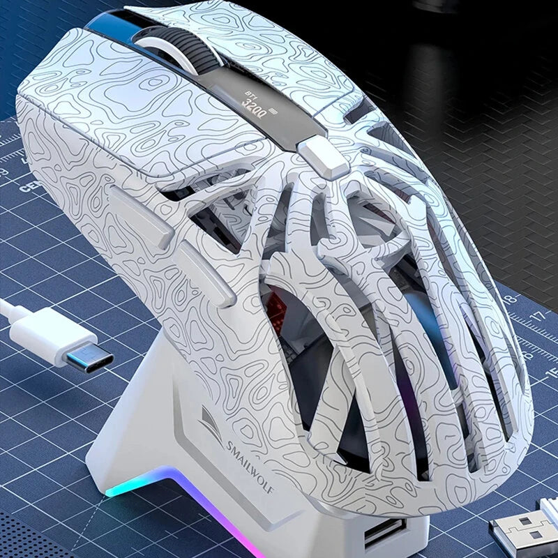 SMAILWOLF M8 Tri-mode Gaming Mouse with Charger Dock PAW3311 Sensor RGB 12000DPI 1KHz Return Rate 72g Lightweight Rechargeable Mouse