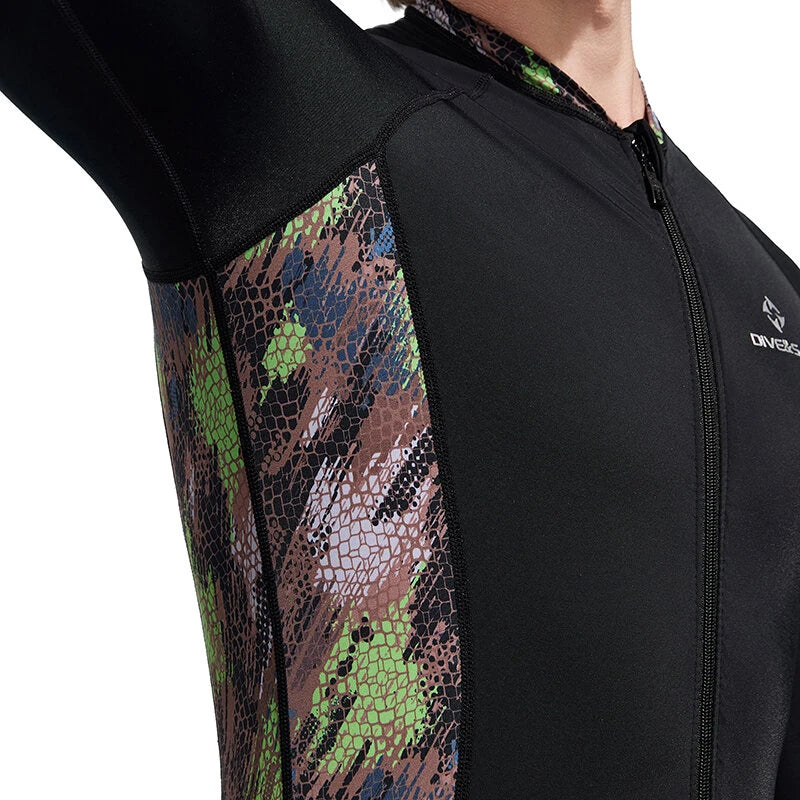 DIVE&SAIL Men Full Body Dive Skins Wetsuit UPF50+ Sun Protection Quick-drying One-piece Long Sleeve Diving Top Pant Front Zip High Elastic Thin Snorkeling Clothes for Surfing Swimming