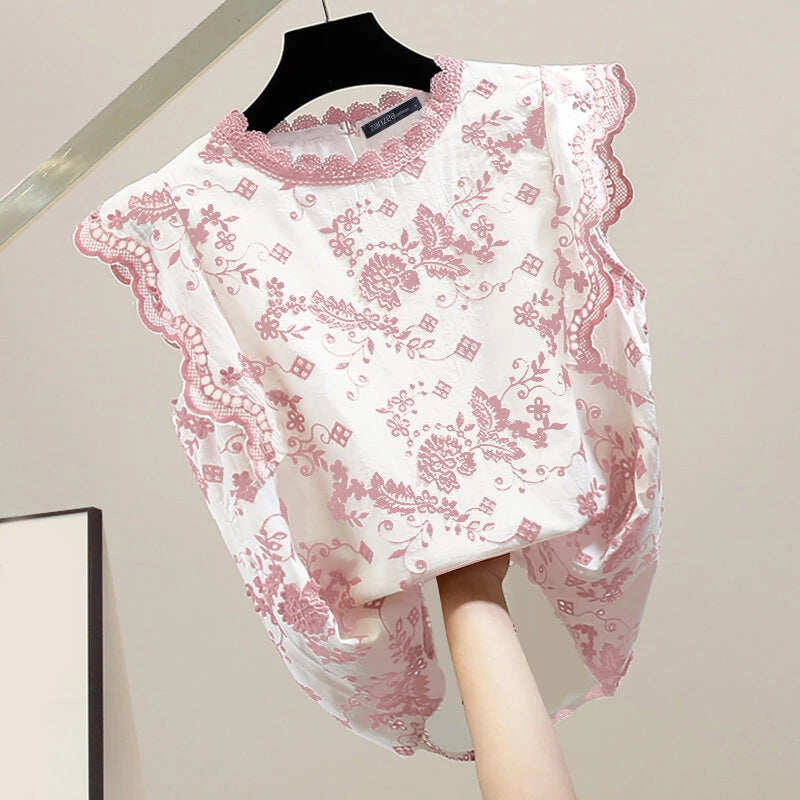 ZANZEA Women Patchwork Lace Print Loose Fit Tank Top Comftable Sleeveless Floral Vest Summer Daily Top for Women