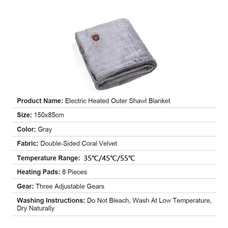 150x80cm USB Electric Blanket Warm Cape Coral Fleece Plush 3 Speed Winter Heater Warming Pad