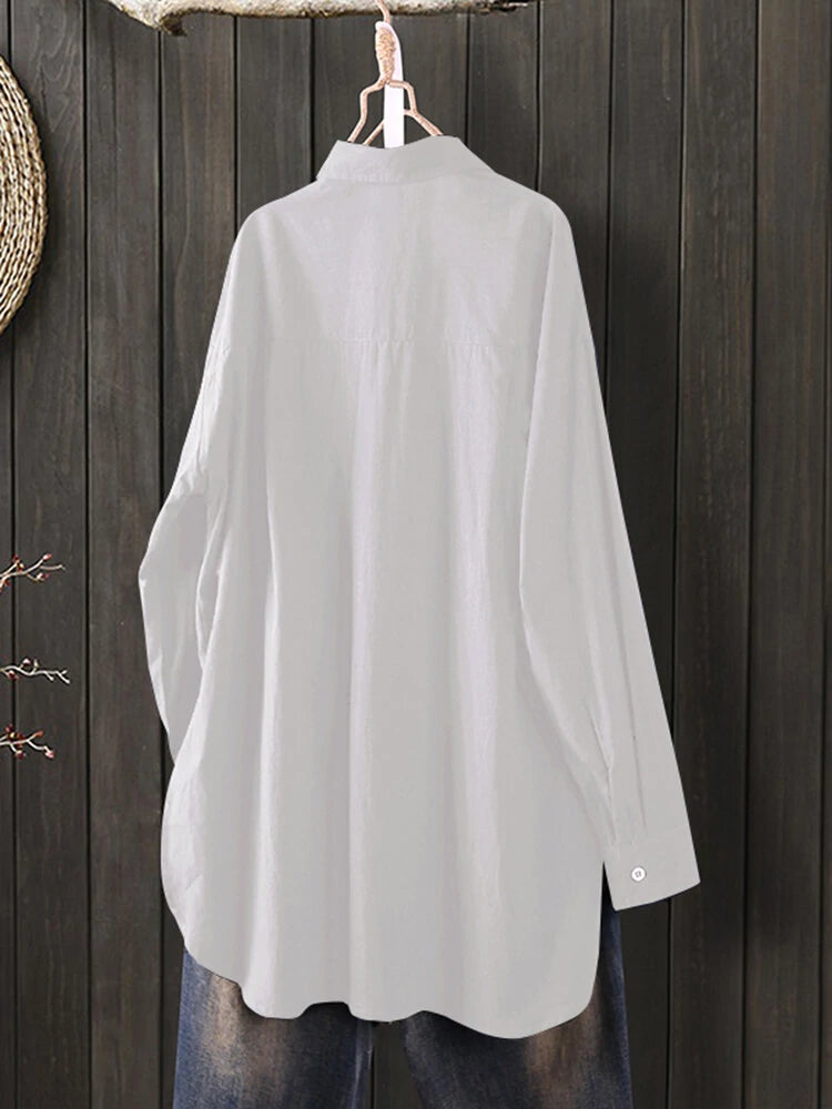 Women Daily Casual Cotton Irregular Hem Commute Loose Shirts