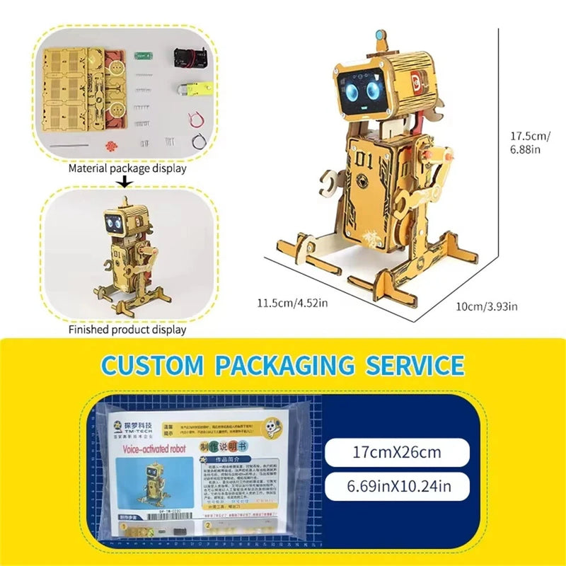 Wooden Puzzles DIY Voice-controlled Robot Assembly Kit STEM Science Educational Experiment Children Handmade Kid Toys Chrismas Gift