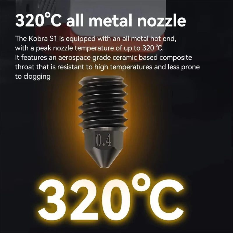 Anycubic Kobra S1 Upgrade Hotend Kit 320C High Temperature 600mm/s Print Speed 20000mm/s Acceleration Hardened Steel Nozzle for High Speed 3D Printing