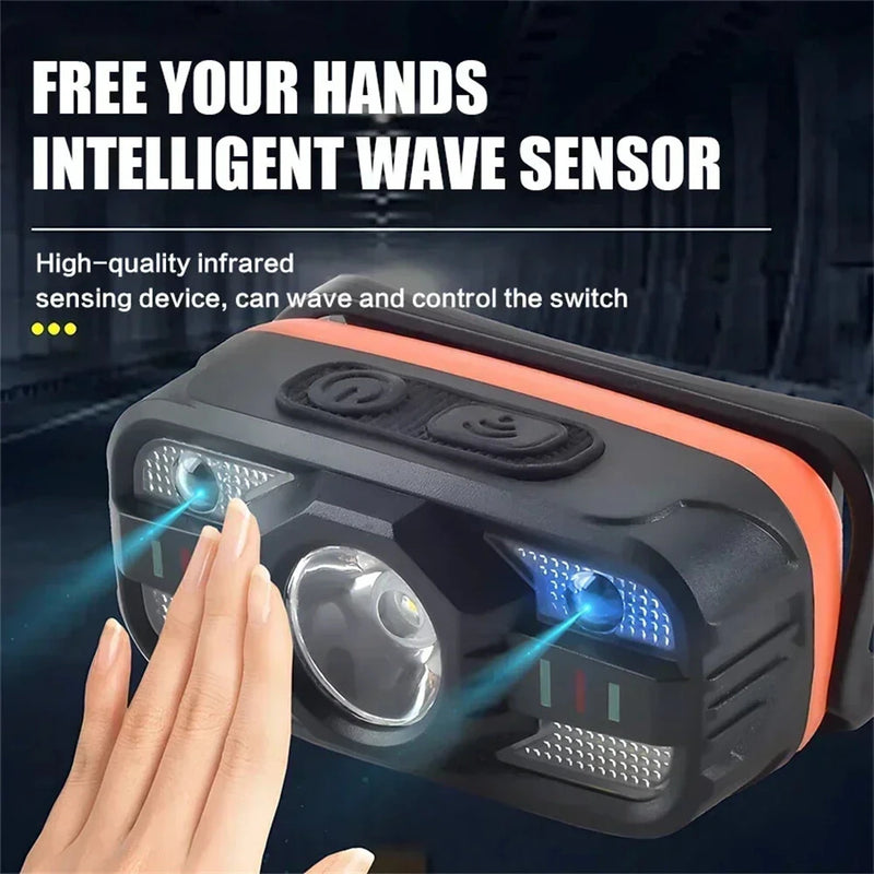 Mini Rechargeable LED Headlight Powerful Inductive Head Lamp White and Red Light Outdoor Camping Fishing Emergency Working Lamp