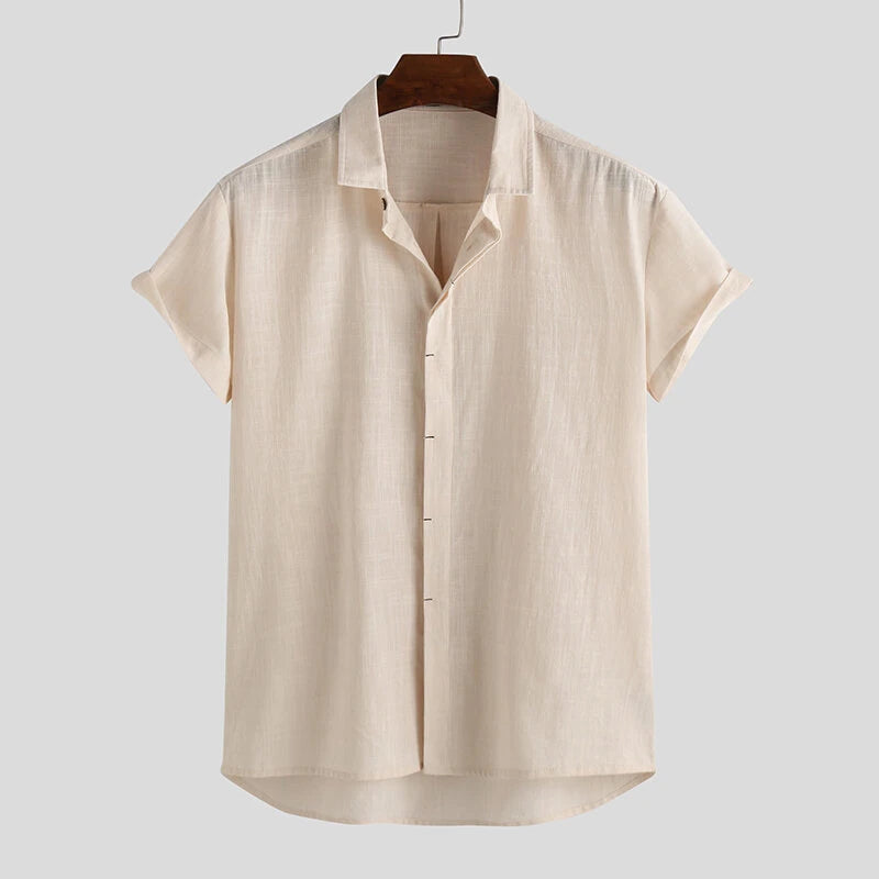 INCERUN Mens Summer Casual Cool Comfort Solid Color Lapel Shirts