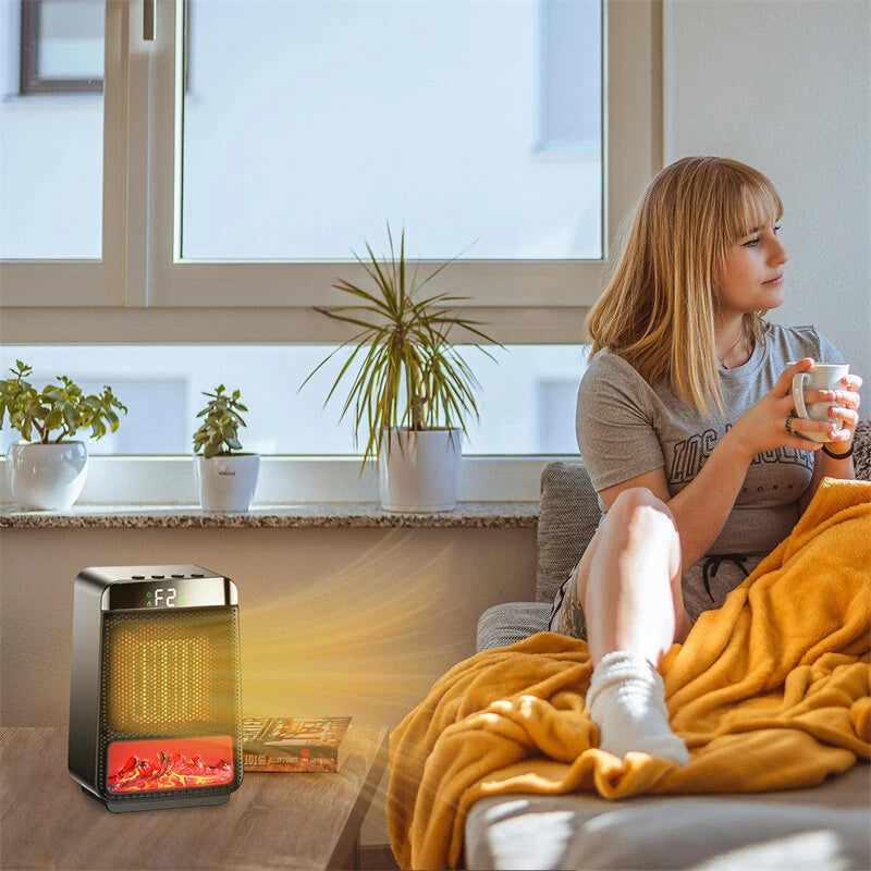 Portable Desktop Electric Flame Heater 1500W Mini Fast Heating PTC Ceramic Space Fireplace Winter Household Small Electric Heater
