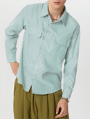 INCERUN Mes Daily Casual Striped Shirt with Double Breast Pocket