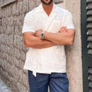 INCERUN Men's Shirt Solid Color Lapel Shirt Casual Lace Up Short Sleeve Top Summer Daily Male Clothing