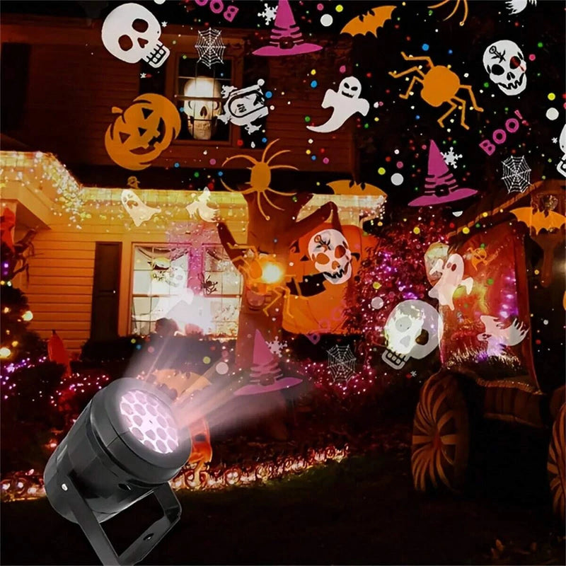 16 Patterns Halloween Atmosphere Decoration Light Halloween Projection Lamp LED Fantasy Light With Dynamic Pumpkin Skull Spider Witch Hat Bat Ghost Suitable For Home Bedroom Party Halloween Holiday Decoration
