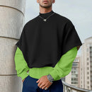 INCERUN Mens False Two-Piece Patchwork Long-Sleeve Pullover Hoodies Comfy Crew Neck Top for Male