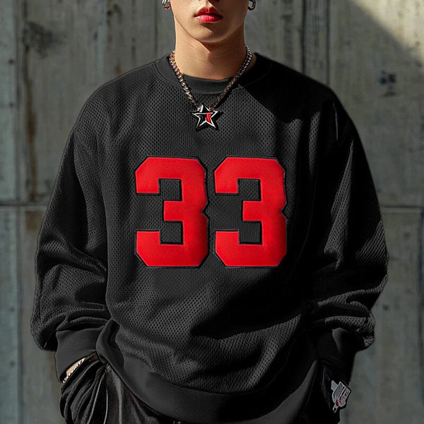 INCERUN Mens Digital Print Textured Long-Sleeve T-Shirt Fashion Mesh Fabric Matching Top Loose Fit Plus Size S-5XL