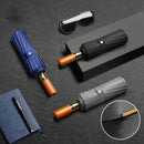 16-Bone Double Fully Automatic Rain Umbrella Keel Wooden Handle Sun Protection Umbrellas Large Folding Business Umbrella For Sunny Rainy Days