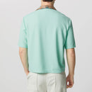 INCERUN Mens Textured Patchwork Cropped Short Sleeve Shirt Comfortable Fashion Solid Printed Edge Lapel Top