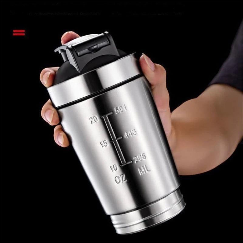 IPRee Stainless Steel Protein Shaker Double Layer Cup Portable Fitness Sports Mug Nutrition Shakers Cup Water Bottles Water Cup Portable Shakers Kettle