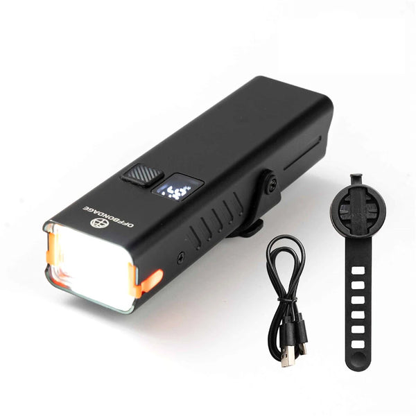 OFFBONDAGE 350LM Bicycle Headlight Digital Display Power Lightweight Waterproof Aluminum Alloy Strong Flashlight Type-C Charging Bike Front Light for MTB Outdoor Night Riding Safety