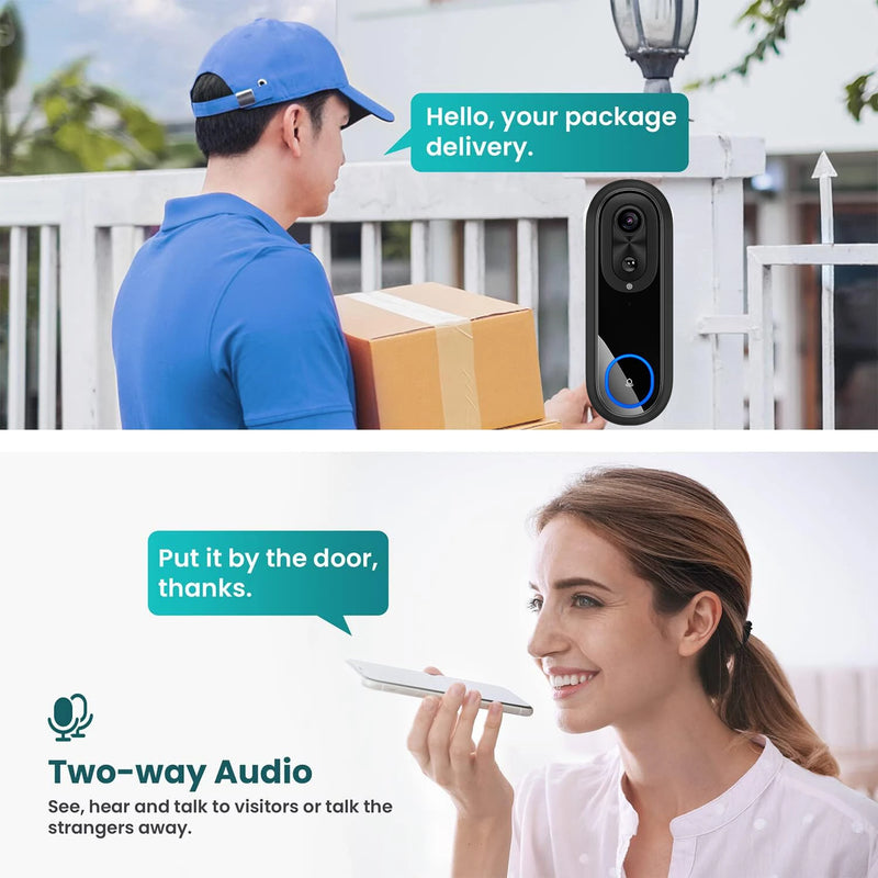 W5 2.4G/5G Tuya WiFi Video Doorbell HD 1080P Camera Wireless Smart Intercom Camera Night Vision Two-way Talk IP65 Waterproof 9000mAh Battery Visual Doorbell