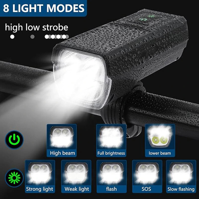 Bikight 4 in 1 Solar Bike Headlight 1000Lm Brightness 4000mAh Battery Power Bank 8 Light Modes Waterproof Bicycle Front Light with 130db Horn for Night Cycling