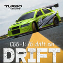 Turbo Racing C66 RTR 1/76 2.4G RWD Mini Drift RC Car with Upgrading Gyro Motor Throttle Curve Micro Full Proportional LED Light On-Road Racing Remote Control Vehicles Models Kids Children Toys