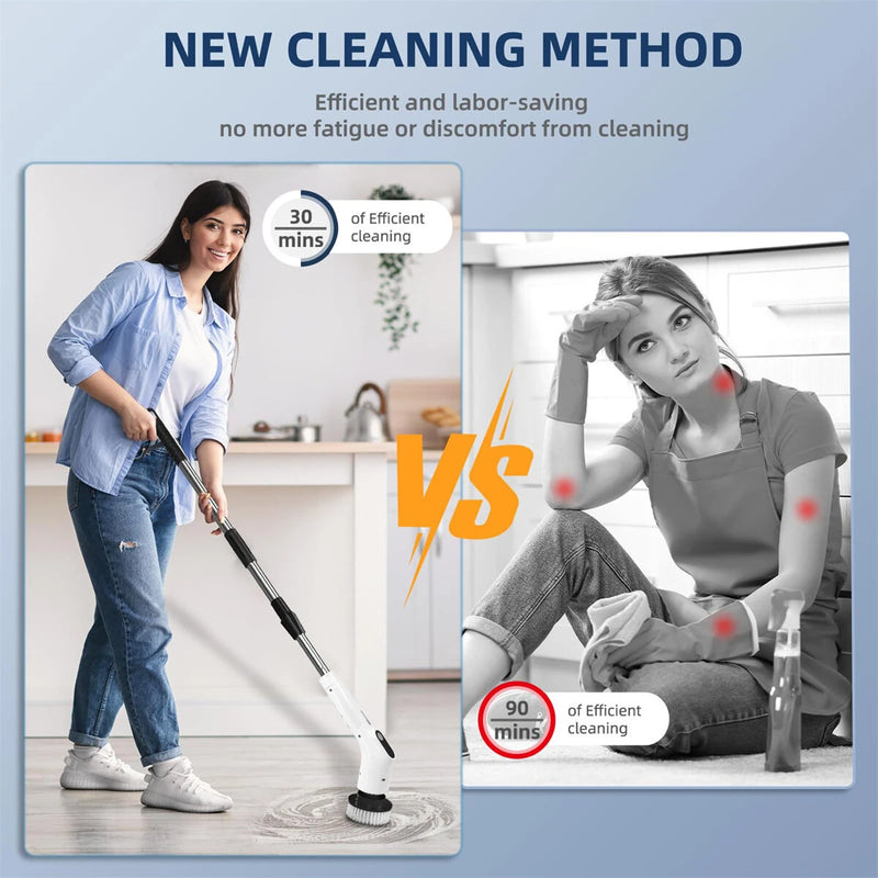 7 in 1 Electric Spin Scrubber, Cordless Cleaning Brush With 7 Replaceable Brush Heads and 3-Speed Control, Adjustable Shower Scrubber With Retractable Extension & Detachable Handle For Bathroom, Kitchen, Tub, Toilet, Tile, Windows