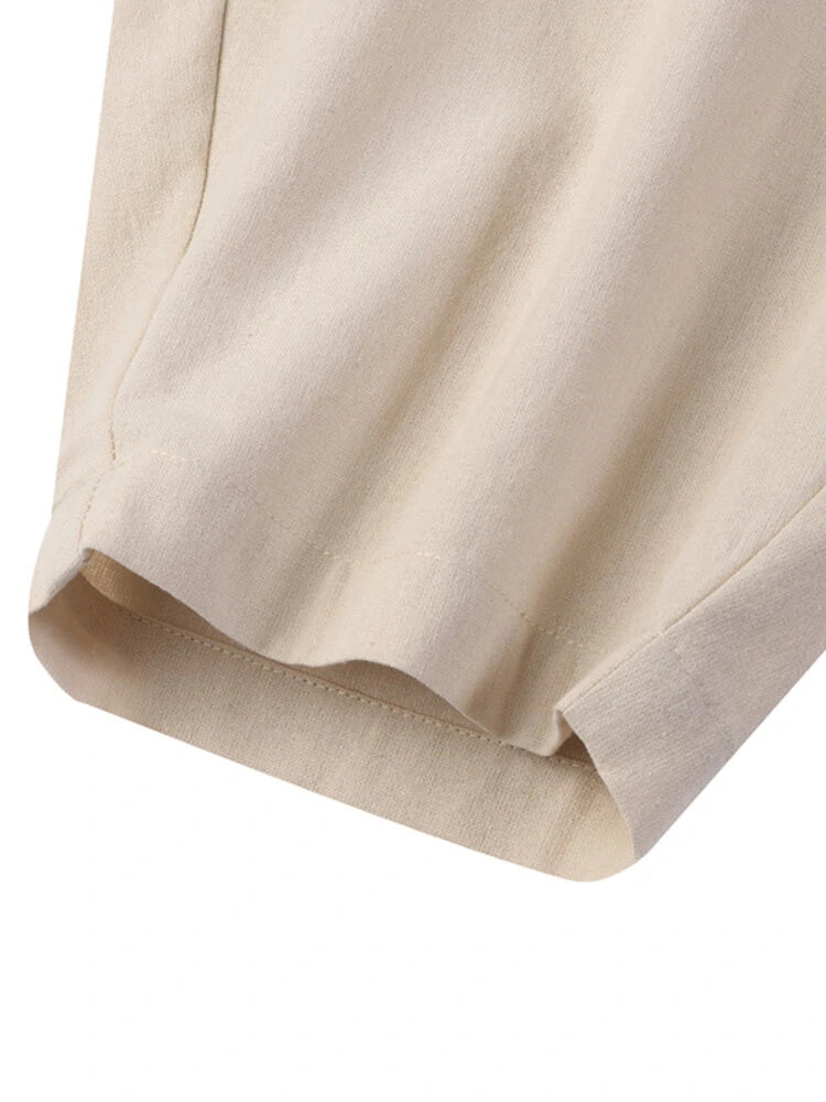 Women Loose 100% Cotton Ankle Length Solid Color Wide Legged Casual Pants