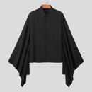 INCERUN Men's Casual Black Shirt, Button Up Long Sleeve Shirt, Chic Retro Lapel Loose Batwing Sleeve Shirt for Men