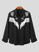 Mens Embroidered Fringe Long Sleeve Shirt
