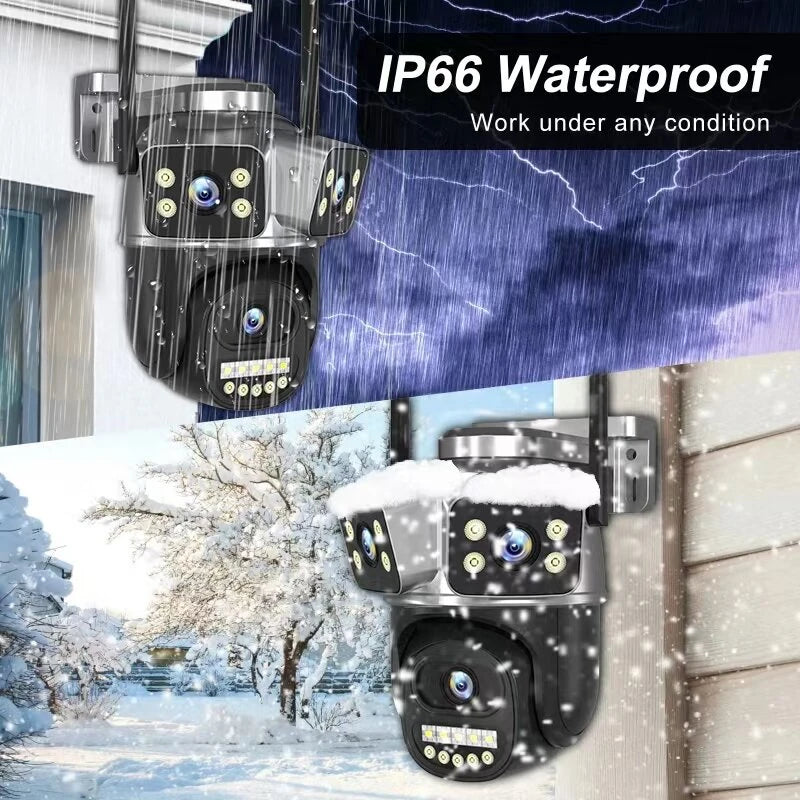 QD18 6MP Three-lens WiFi+bluetooth IP Camera Three Screen PTZ Camera Night Vision Auto Motion Tracking Two-way Audio Waterproof Dual Integrated Antennas CCTV Video Surveillance Cameras