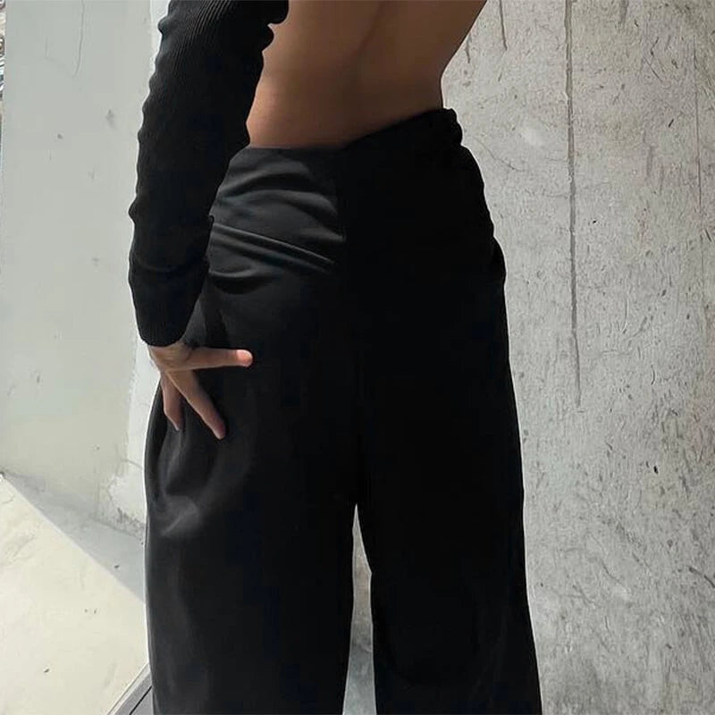 INCERUN Mens Deconstructed Twist Design Solid Color Pants Fashion Wide Leg Back Zipper Trousers Party Streatwear Large Size S-5XL