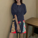 VONDA Women Bubble Short Sleeve Midi Dress Animal Print Cute Crew Neck Beach Dress Plus Size