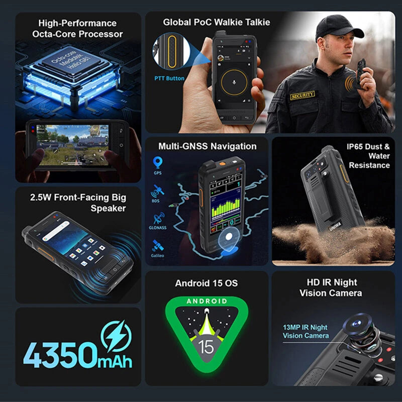 UNIWA F400 Zello POC Walkie Talkie Global 4G Rugged PDA Android 15.0 4-Inch 4GB+64GB 2.5W Loudspeaker 4350mAh PoC SOS Button NFC Two-way Radio