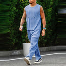 INCERUN Men's Clothing 2 Piece Set Knit Ribbed Round Neck Vest & Trousers Casual Solid Color Set for Daily Wear