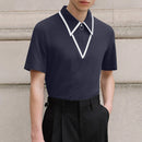 INCERUN Mens Fashion Design Spliced Collar Shirt Comfortable Fabric Short Sleeve Zipper Lapel Top for Male S-5XL