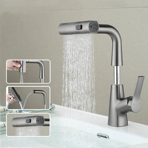 Pull Out Basin Faucet 360 Rotatable 304 Stainless Steel Kitchen Sink Mixer Tap with Pull Out Sprayer Hot And Cold Dual Control