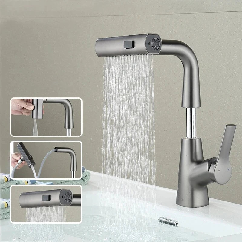 Pull Out Basin Faucet 360 Rotatable 304 Stainless Steel Kitchen Sink Mixer Tap with Pull Out Sprayer Hot And Cold Dual Control
