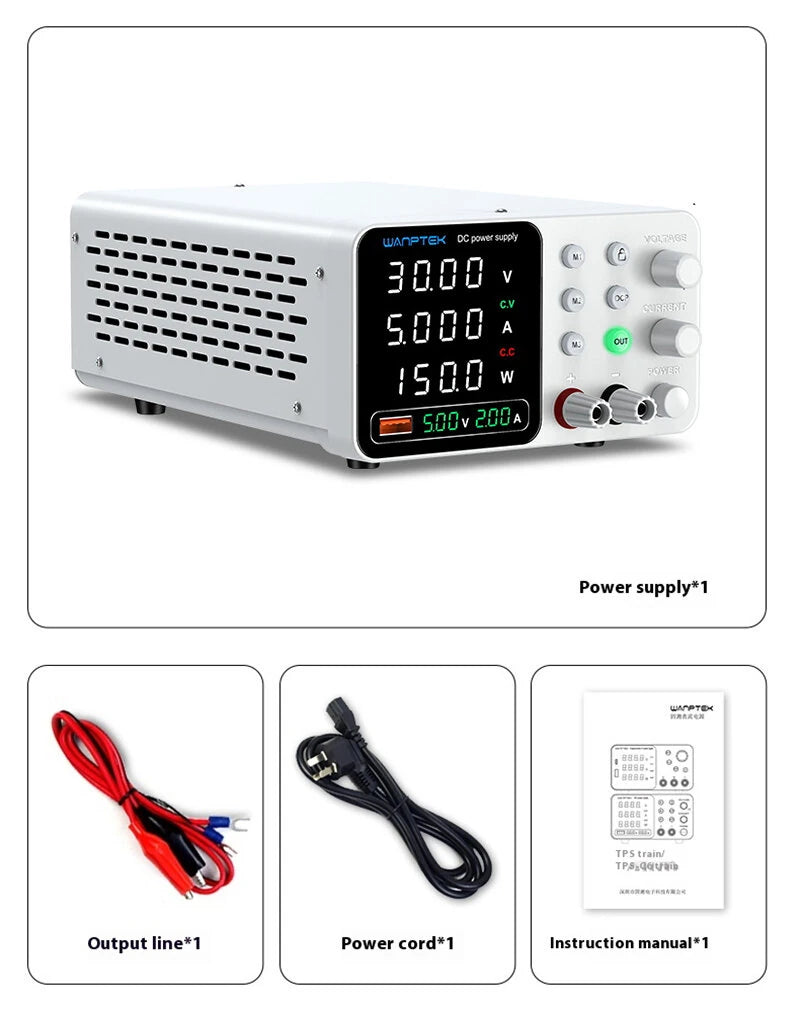 WAMPTEK Adjustable DC Power Supply TPS-C3010 150W 300W 320W 360W 0-160V Regulated Power Supply USB Fast Charge Overcurrent Protection Digital Display
