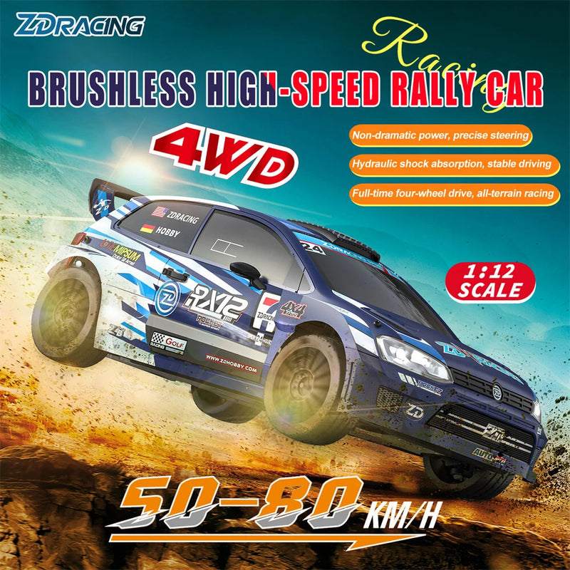 ZD Racing RX12 RTR 1/12 2.4G 4WD 80km/h 3S Brushless Drift Rally RC Car Gyro Metal Chassis Gear Oil Filled Shock LED Light Rocket Motor ESC High Speed Vehicles Models Toys