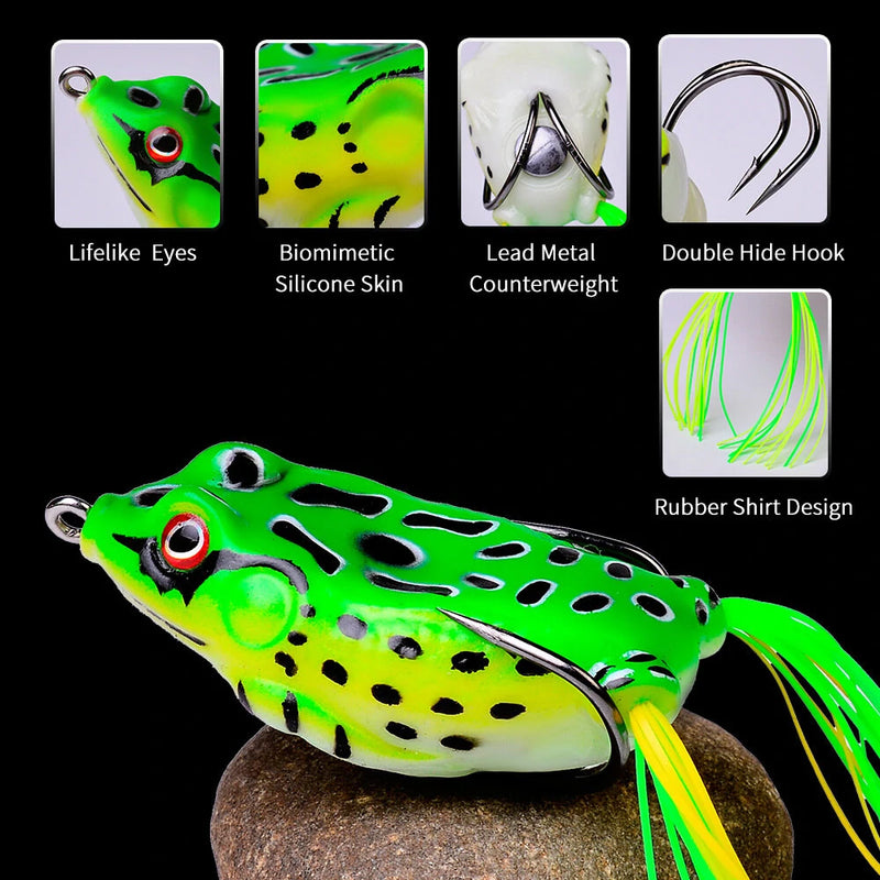 5pcs Frog Fishing Lures 13g/6cm Soft Bait Frog Artificial Baits Fishing Tackle with Double Fishing Hooks for Freshwater Saltwater Fishing