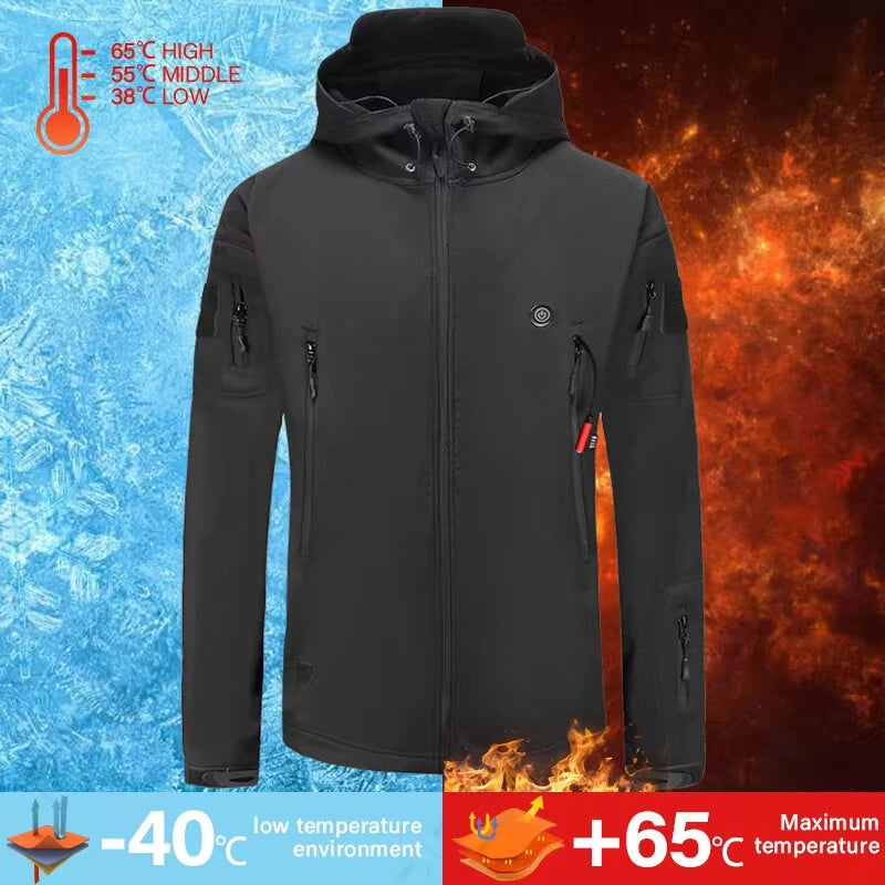 TENGOO HJ-07 7 Heating Areas Coat Jacket Three-speed Temperature Control Heated Windbreaker Thermal High Neck Hooded Coat for Winter Outdoor Sport