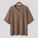 INCERUN Mens T Shirts Textured Waffle Loose Top Solid Color Casual Short Sleeve T-Shirts