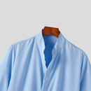 INCERUN Mens Shirt Striped Stand Collar Short Sleeve Top Shirts Summer Daily Casual Male Clothing Solid Color Shirts