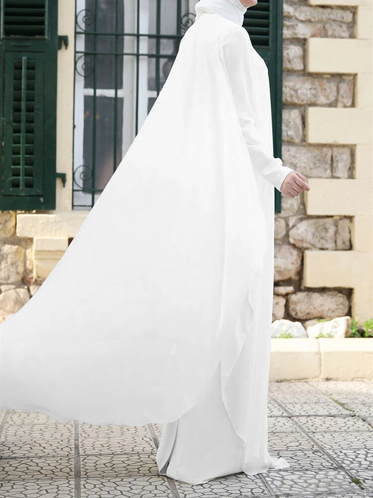 ZANZEA Plus Size Women Chiffon Kaftan Tunic Two-Piece Detachable Outside Bat Long Sleeve Maxi Dress