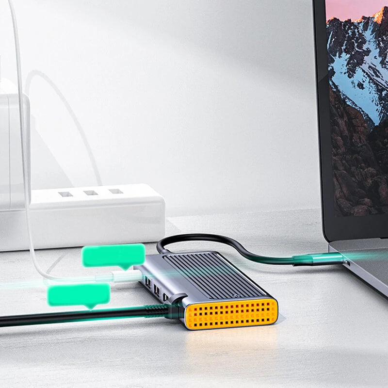 X0165 6-In-1 10Gbps Type-C Hub Docking Station with USB3.2*2 / USB-C PD100W / 4K HD / RJ45 Ethernet / M.2 NVMe&SATA SSD Case Multi-ports Splitter Adapter for Tablet Laptop Phone