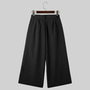 INCERUN Men Pants Solid Color High-waisted Straight-legged Trousers Comfy Button Loose Fit Men's Black Pant