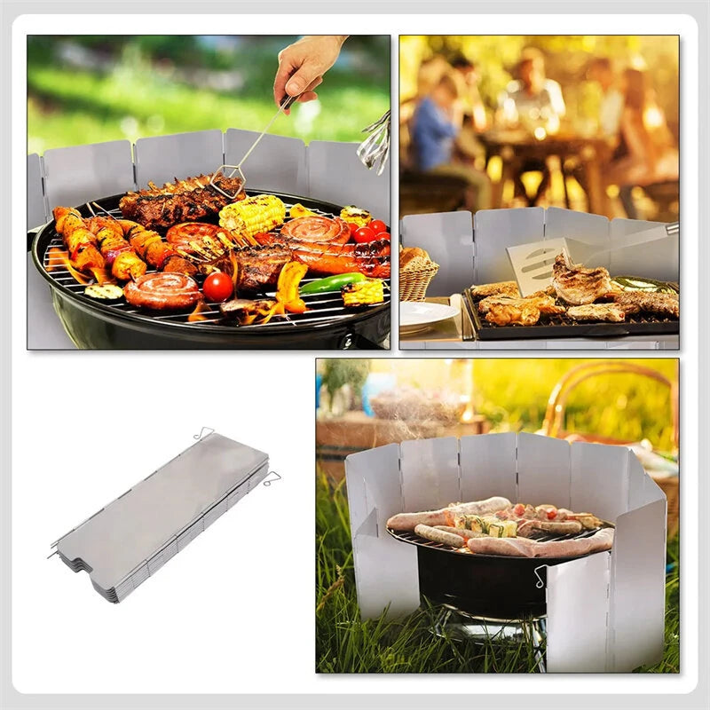 8/10 Plates Camping Gas Stove Folding Burner Wind Shield Aluminum Alloy Windproof Screen for Outdoor Camping Picnic Cooking